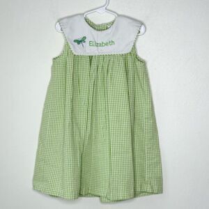 Kelly’s Kids Vintage Smocked Green Seersucker Dress Embroidered Elizabeth - Todd